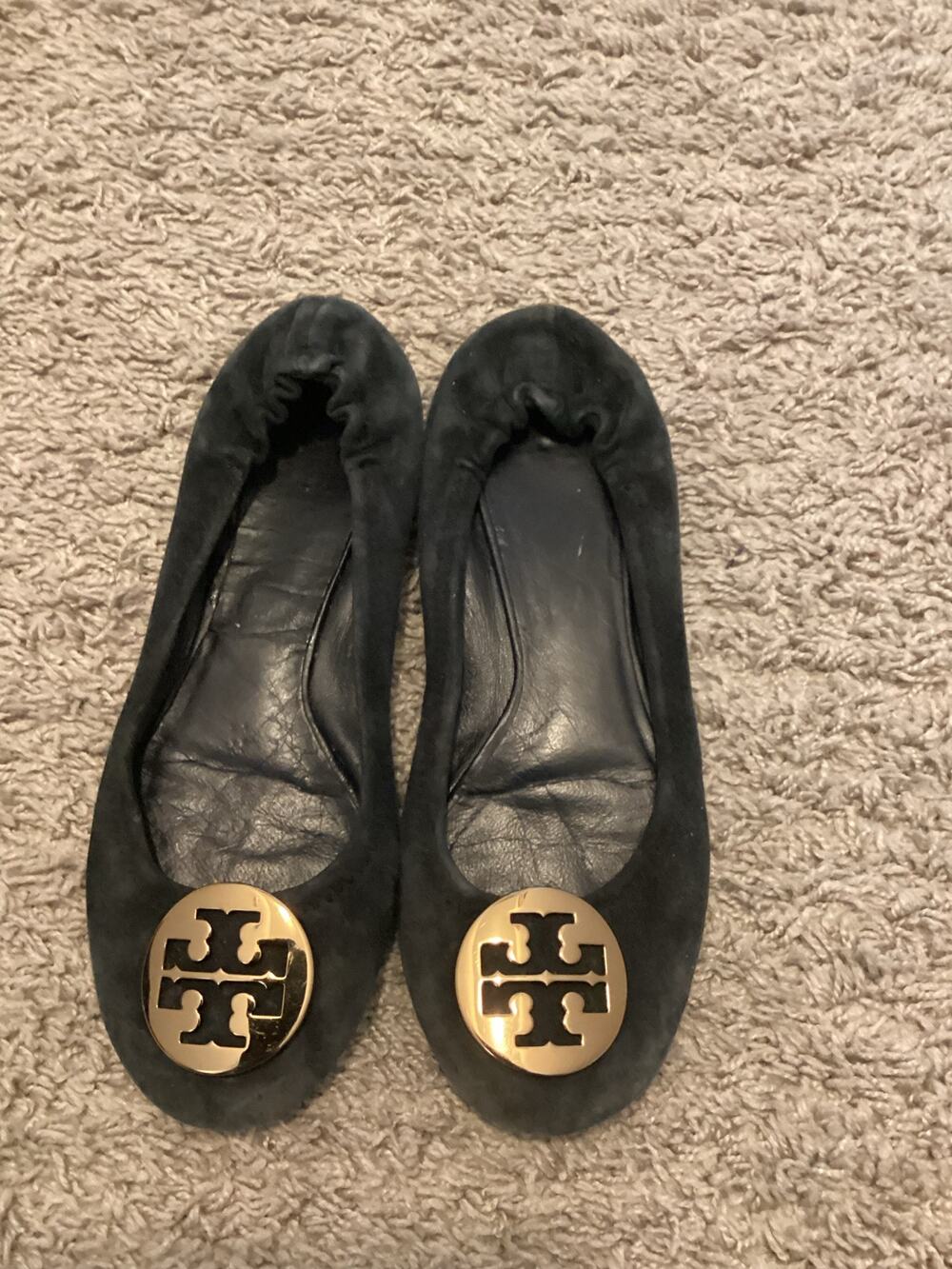 Tory Burch black flats gold